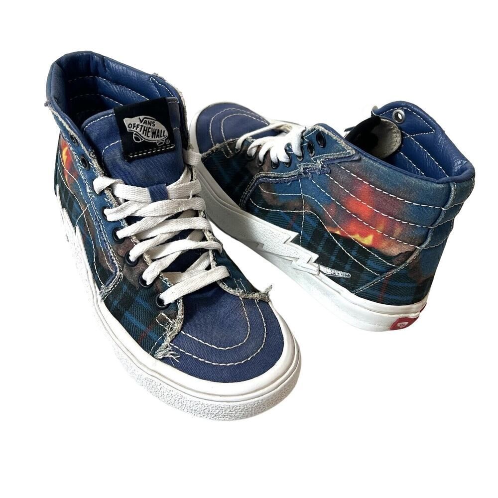 Vans Sk8-Hi Bolt Lace Up Shoes Canvas Blue Fire Flame Women's 6.5 Skater Men's 5